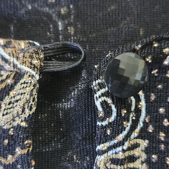 Helene Blake Black Copper Gold Shimmery Glitter Floral Formal Open Cardigan S 1X - Picture 5 of 7